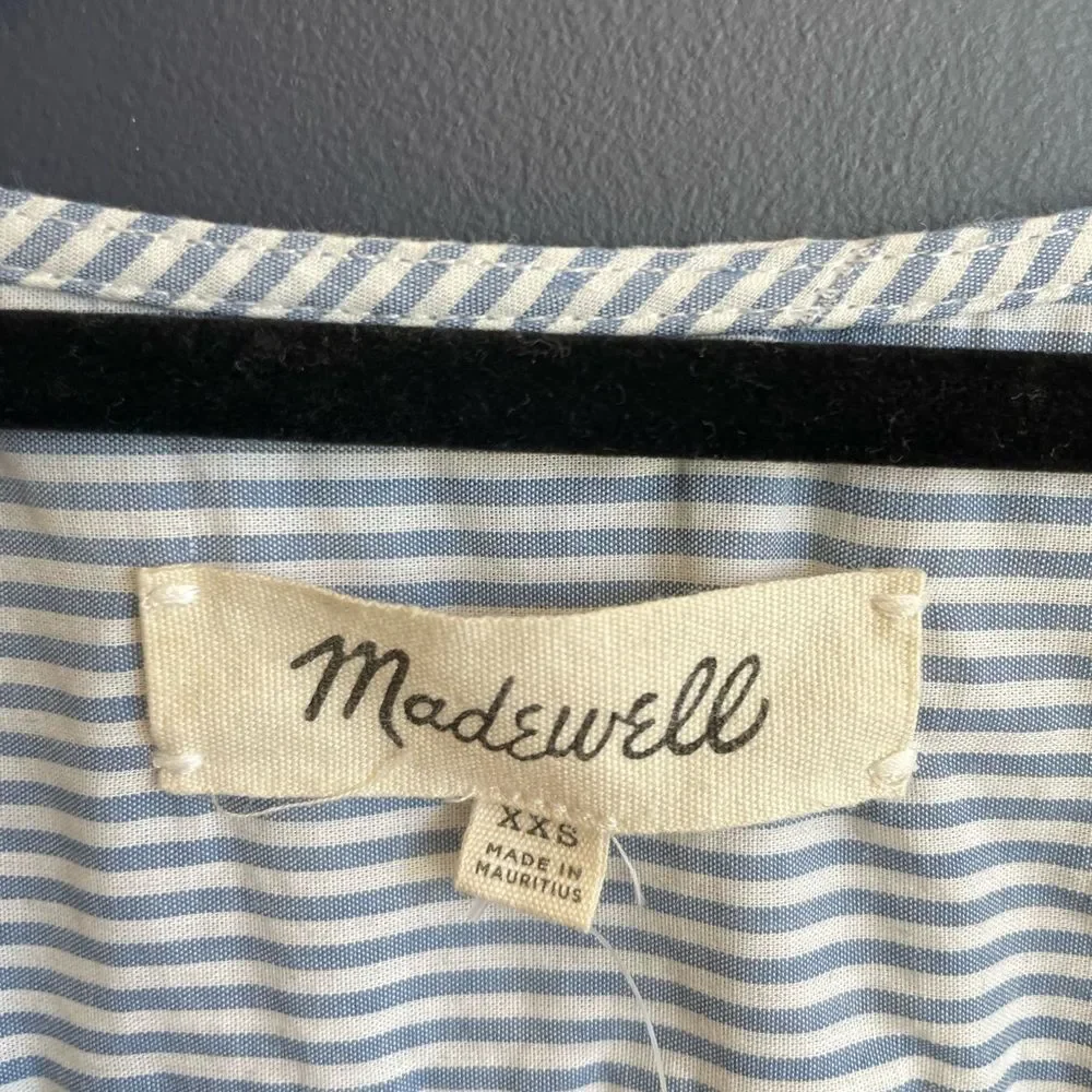 Madewell Blue and White Cotton Striped Tie Waist Wrap Top, size XXS/XS, VGUC